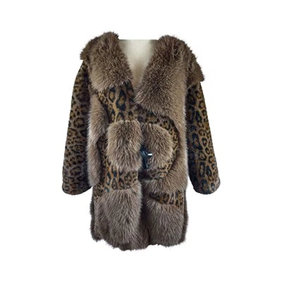 Leopard Med revepels Trimming Coat