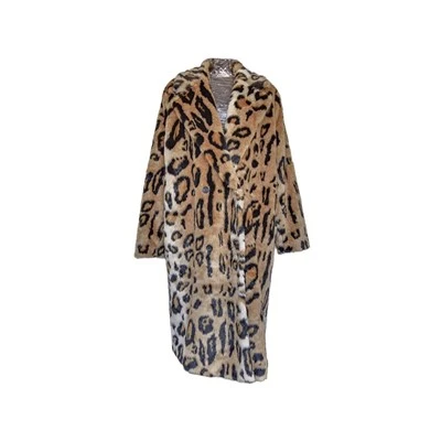 Lang Leopard Faux Mink Coat for kvinner