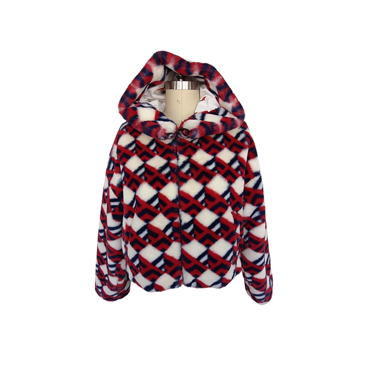 Vinterjakke med hette i fuskepels for kvinner